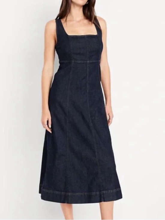 Old Navy Dresses & Skirts - Old Navy Fit & Flare Sleeveless Square Neck Denim Midi Dress Dark Rinse Medium